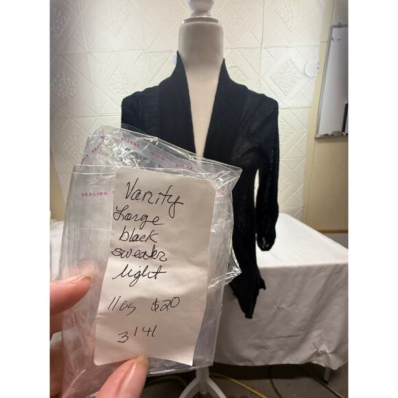 Vanity Large Black sweater open front lightweight Made USA 50% rayon polyester - Picture 9 of 9